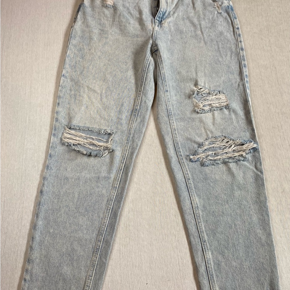 Denim Pinkie High Rise Distressed Straight Leg Jeans EU 38 Light Wash